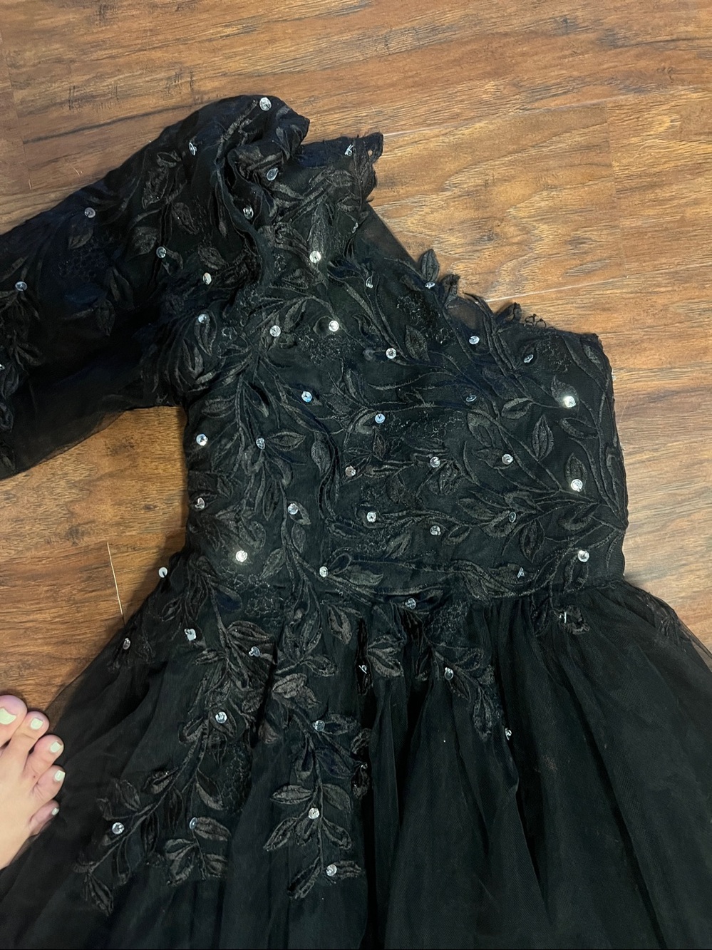 Girls Black Embellished Tulle Party Dress - Picture 2 of 2
